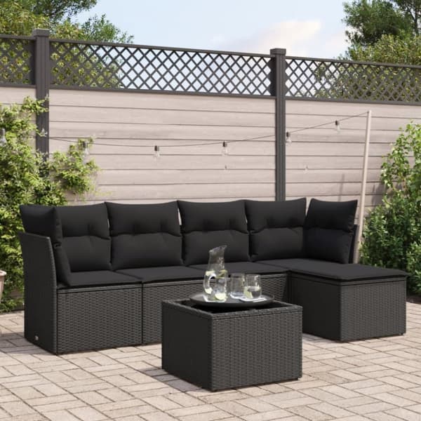 Loungegrupp med dynor 6 delar svart konstrotting