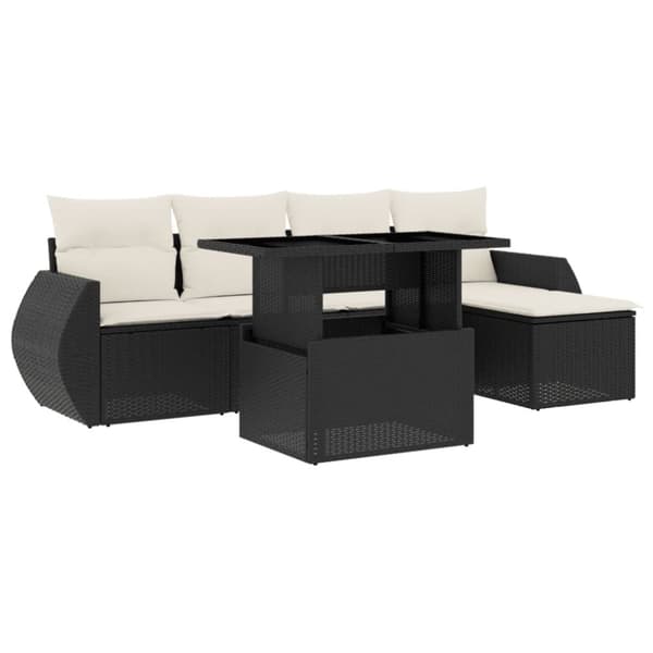 Loungegrupp med dynor 6 delar svart konstrotting