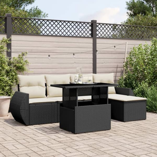 Loungegrupp med dynor 6 delar svart konstrotting