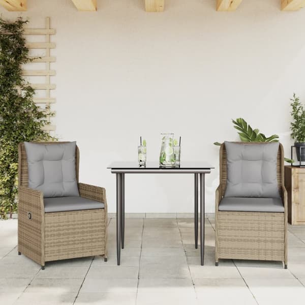 Matgrupp för trädgården 3 delar med dynor beige konstrotting