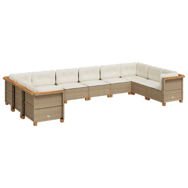Soffgrupp för trädgård med dynor 10 delar beige konstrotting