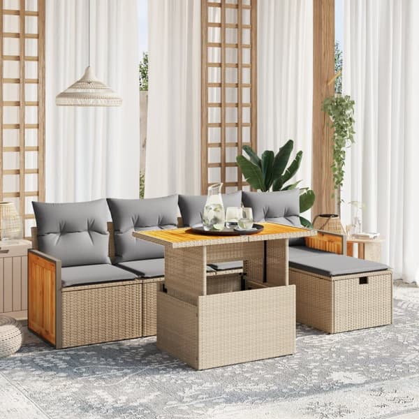 Soffgrupp för trädgården med dynor 6 delar beige konstrotting
