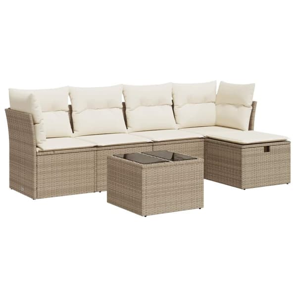 Soffgrupp för trädgården med dynor 6 delar beige konstrotting