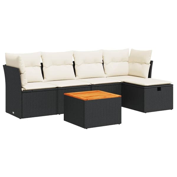 Loungegrupp med dynor 6 delar svart konstrotting
