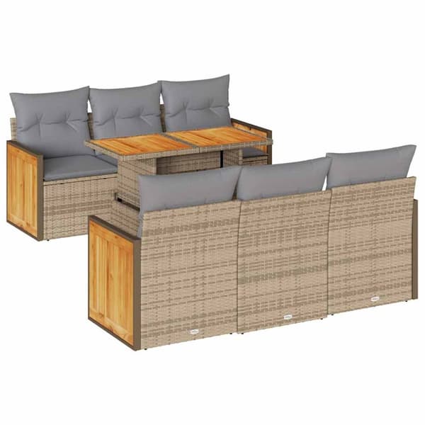 Trädgårdssoffset med dynor 7 delar beige konstrotting akaciaträ