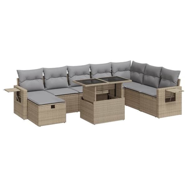 Soffgrupp för trädgården med dynor 9 delar beige konstrotting
