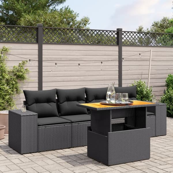 Loungegrupp för trädgården med dynor 5 delar svart konstrotting