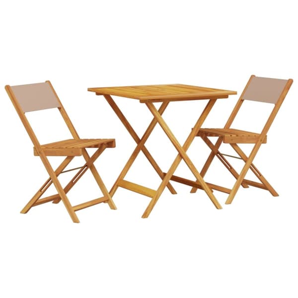 Caféset 3 delar taupe tyg och massivt trä