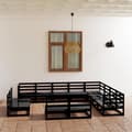 Miniatyrbild 1 av 2: Loungegrupp för trädgården 12 delar svart massiv furu