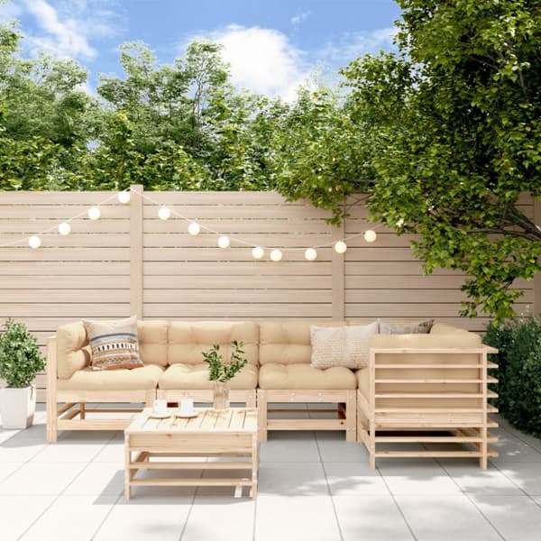 Loungegrupp för trädgården med dynor 6 delar massivt trä