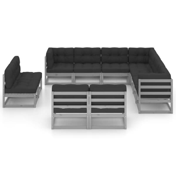 Loungegrupp med Dynor 11 delar grå massiv furu