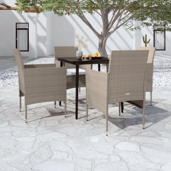 Matgrupp för trädgården med dynor 5 delar beige och svart