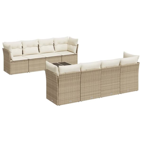 Soffgrupp för trädgården med dynor 9 delar beige konstrotting