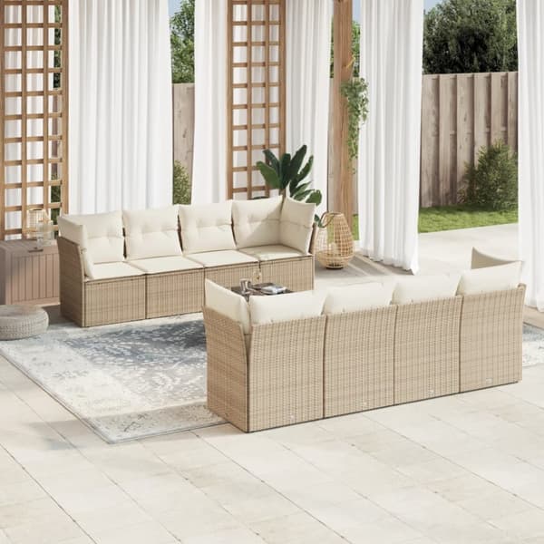 Soffgrupp för trädgården med dynor 9 delar beige konstrotting