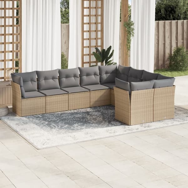 Soffgrupp för trädgården med dynor 9 delar beige konstrotting