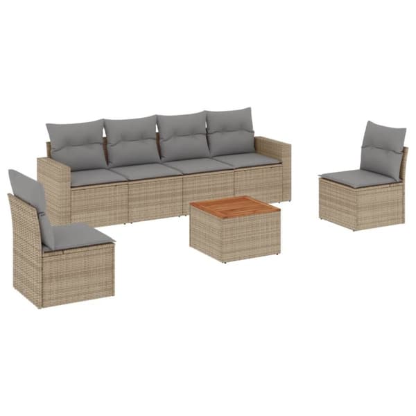 Matgrupp för trädgården med dynor 7 delar beige konstrotting