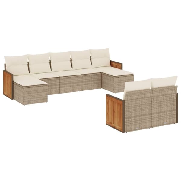 Soffgrupp för trädgården med dynor 9 delar beige konstrotting