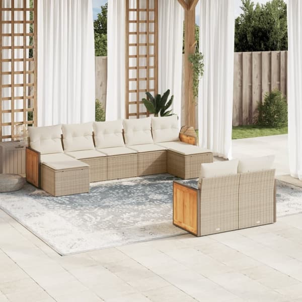 Soffgrupp för trädgården med dynor 9 delar beige konstrotting