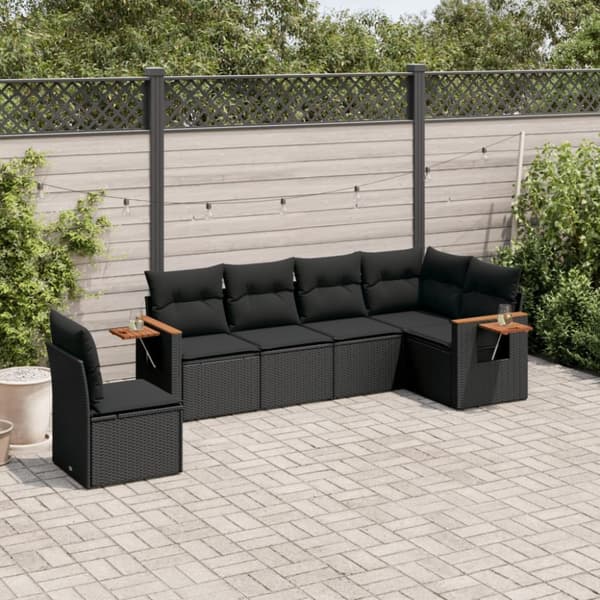 Loungegrupp med dynor 6 delar svart konstrotting
