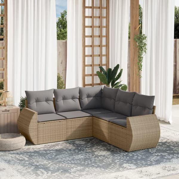 Soffgrupp för trädgården med dynor 5 delar beige konstrotting