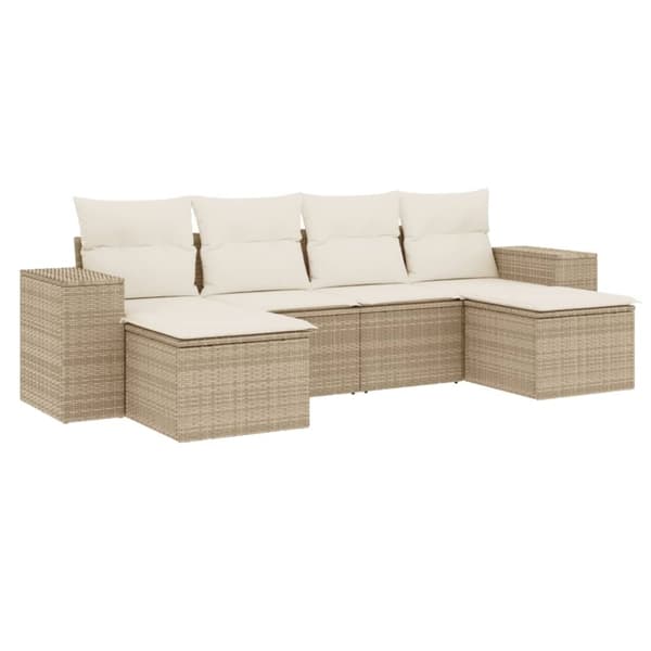 Soffgrupp för trädgården med dynor 6 delar beige konstrotting