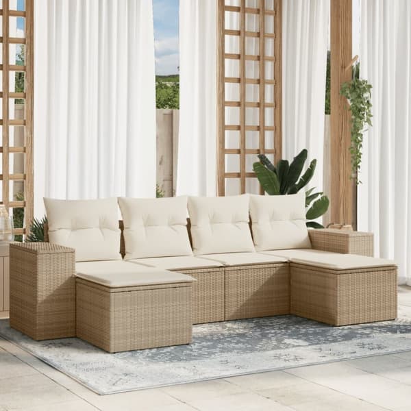 Soffgrupp för trädgården med dynor 6 delar beige konstrotting