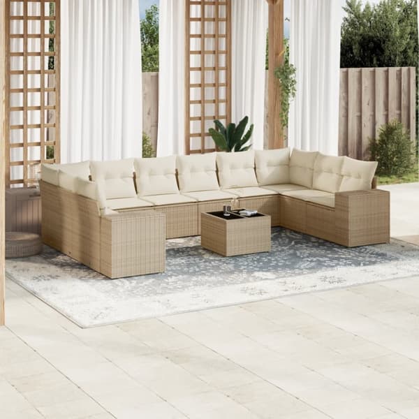 Loungegrupp för trädgården m. dynor 11 delar beige konstrotting