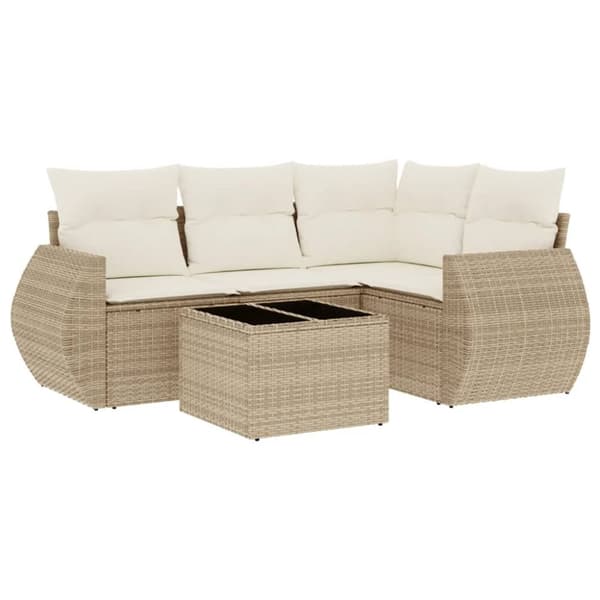 Soffgrupp för trädgården med dynor 5 delar beige konstrotting
