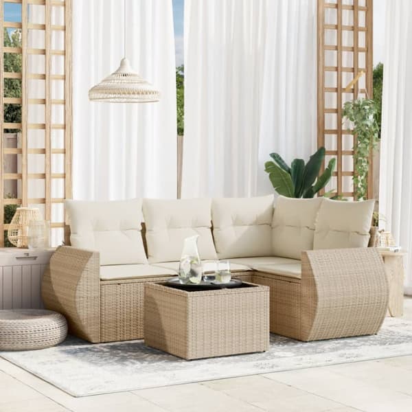 Soffgrupp för trädgården med dynor 5 delar beige konstrotting