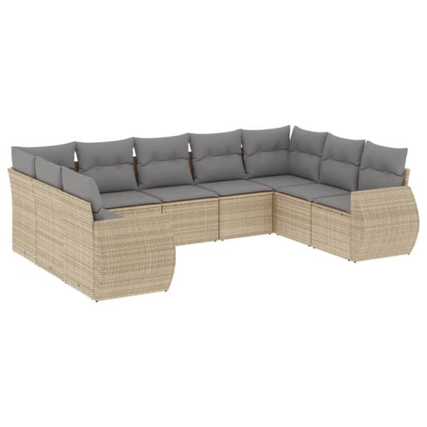 Soffgrupp för trädgården med dynor 9 delar beige konstrotting