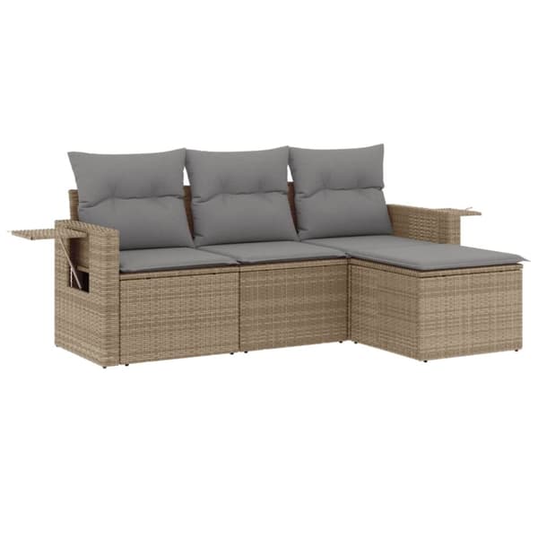 Soffgrupp för trädgård med dynor 4 delar beige konstrotting