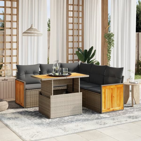 Soffgrupp för trädgården med dynor 6 delar beige konstrotting