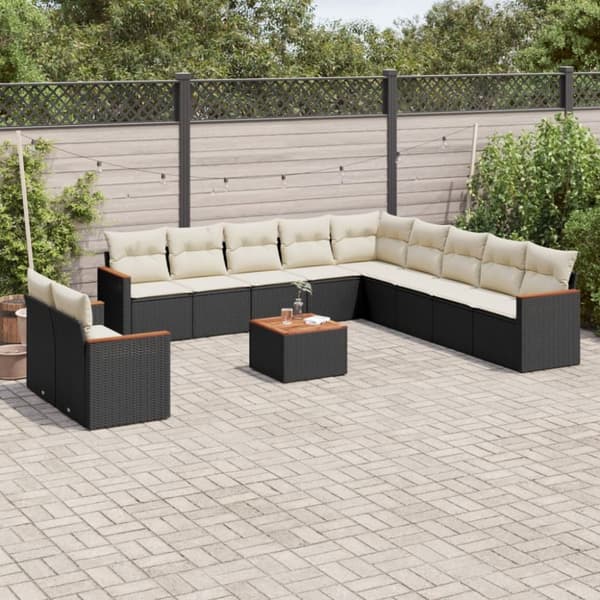 Loungegrupp med dynor 12 delar svart konstrotting