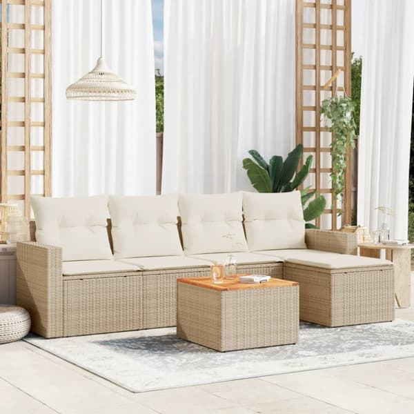 Soffgrupp för trädgården med dynor 6 delar beige konstrotting