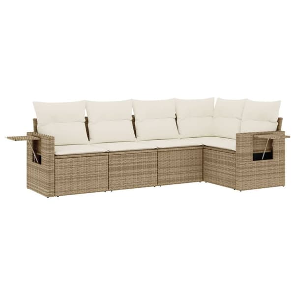 Soffgrupp för trädgården med dynor 5 delar beige konstrotting