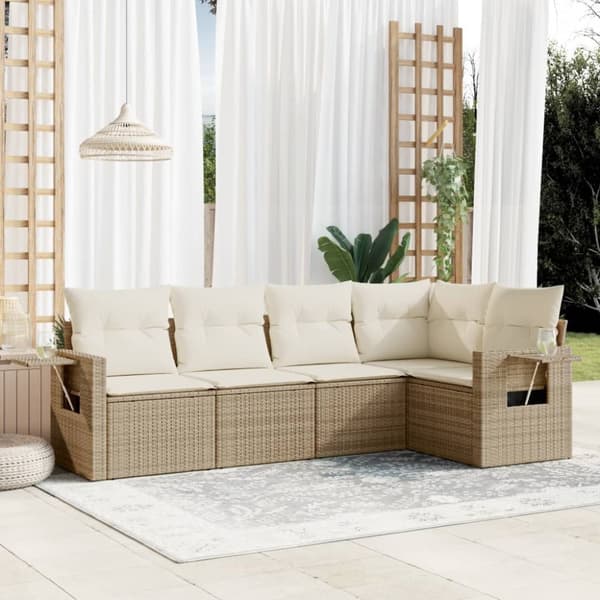 Soffgrupp för trädgården med dynor 5 delar beige konstrotting