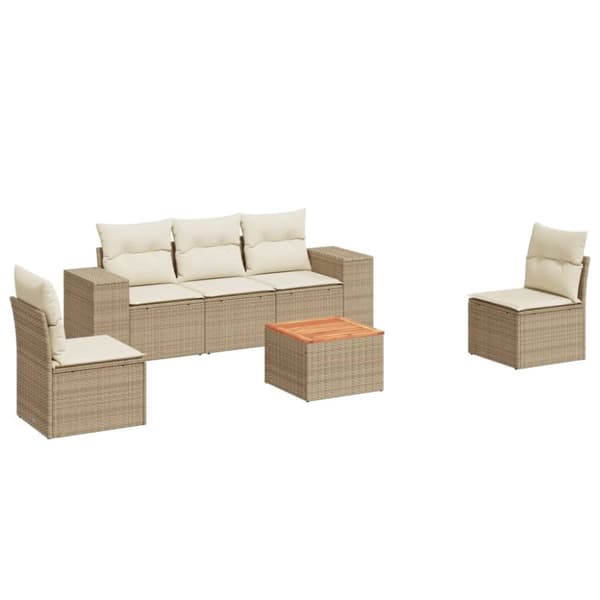 Soffgrupp för trädgården med dynor 6 delar beige konstrotting