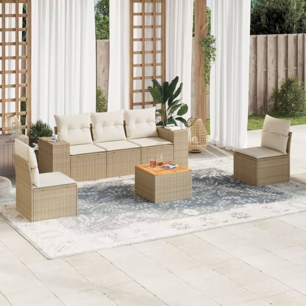 Soffgrupp för trädgården med dynor 6 delar beige konstrotting