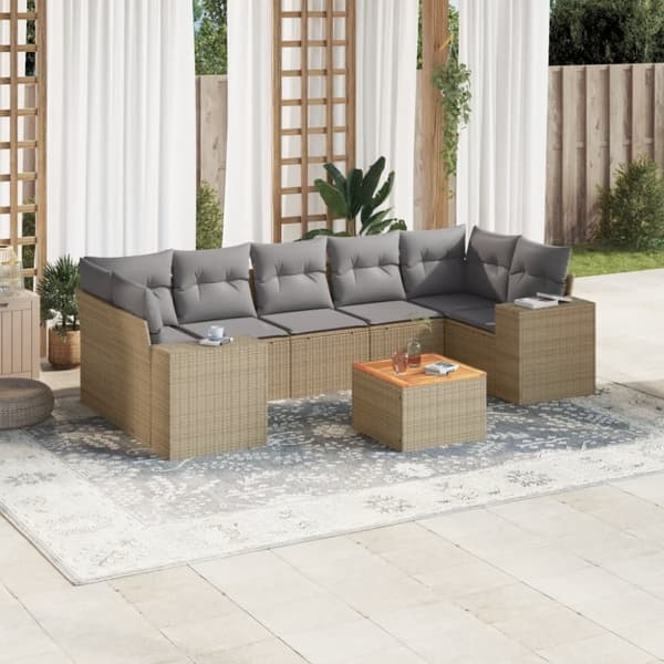 Matgrupp för trädgården med dynor 8 delar beige konstrotting