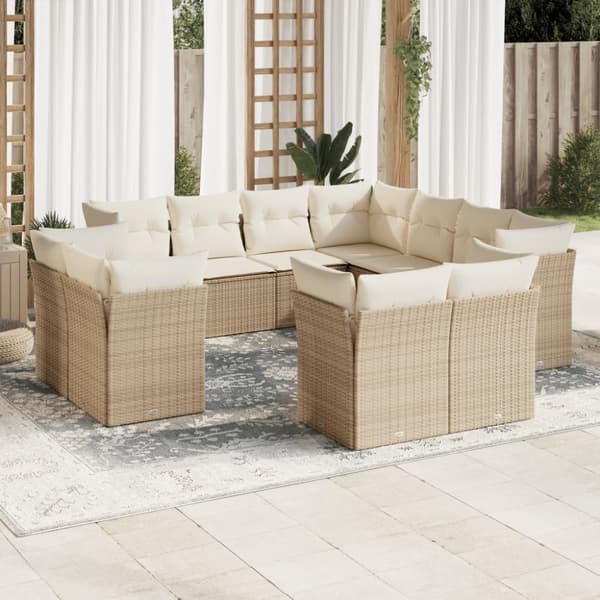 Loungegrupp för trädgården m. dynor 11 delar beige konstrotting