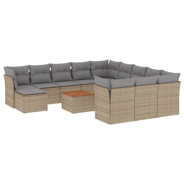 Soffgrupp för trädgården med dynor 13 delar beige konstrotting