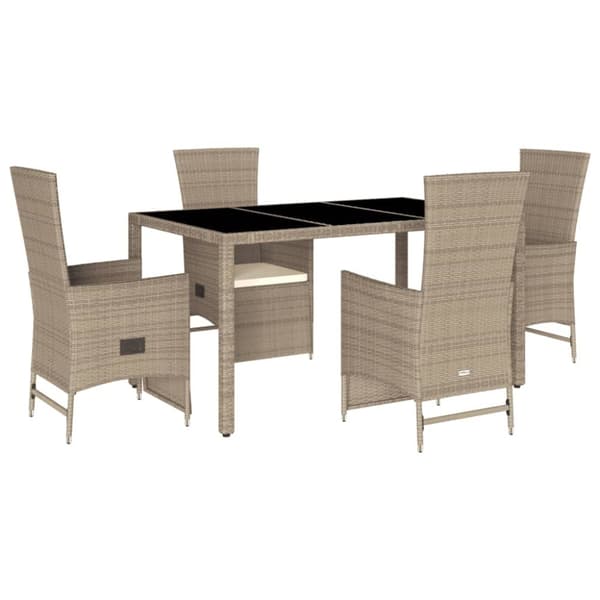 Matgrupp för trädgården med dynor 5 delar beige konstrotting