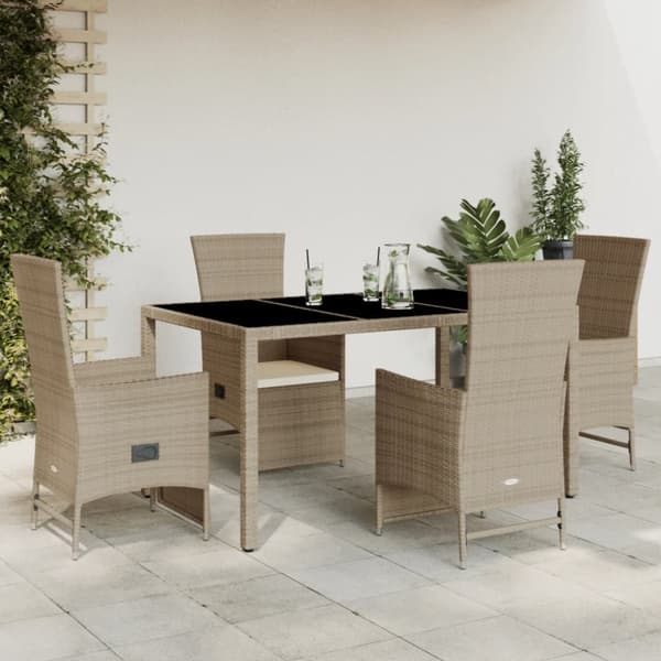 Matgrupp för trädgården med dynor 5 delar beige konstrotting