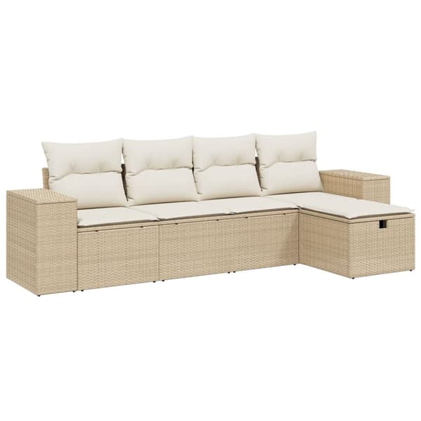 Soffgrupp för trädgården med dynor 5 delar beige konstrotting
