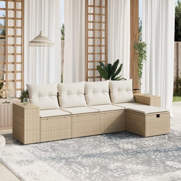 Soffgrupp för trädgården med dynor 5 delar beige konstrotting