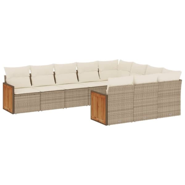 Soffgrupp för trädgård med dynor 10 delar beige konstrotting