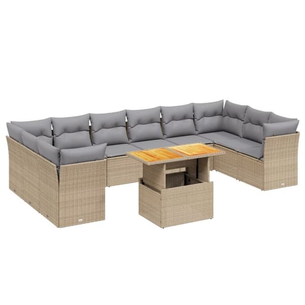Loungegrupp för trädgården m. dynor 11 delar beige konstrotting