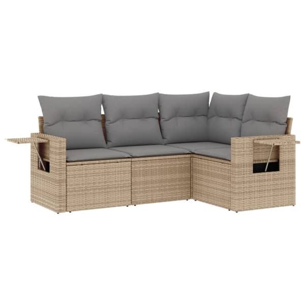 Soffgrupp för trädgård med dynor 4 delar beige konstrotting