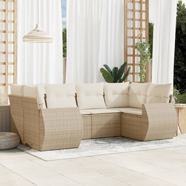 Soffgrupp för trädgården med dynor 6 delar beige konstrotting