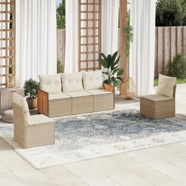 Soffgrupp för trädgården med dynor 5 delar beige konstrotting